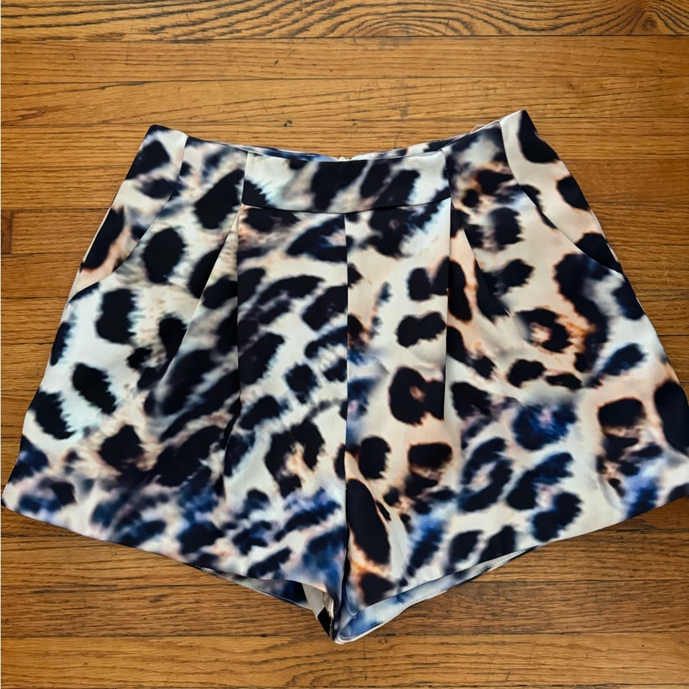 C/MEO Collective High Waist Leopard Print Shorts - Blue, Black, Cream - Picture 3 of 4